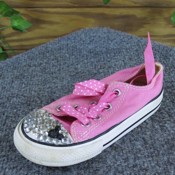Converse Girls Sneaker All Star Sz T 7 Medium Pink‎ Fabric Lace Up - Picture 1 of 5